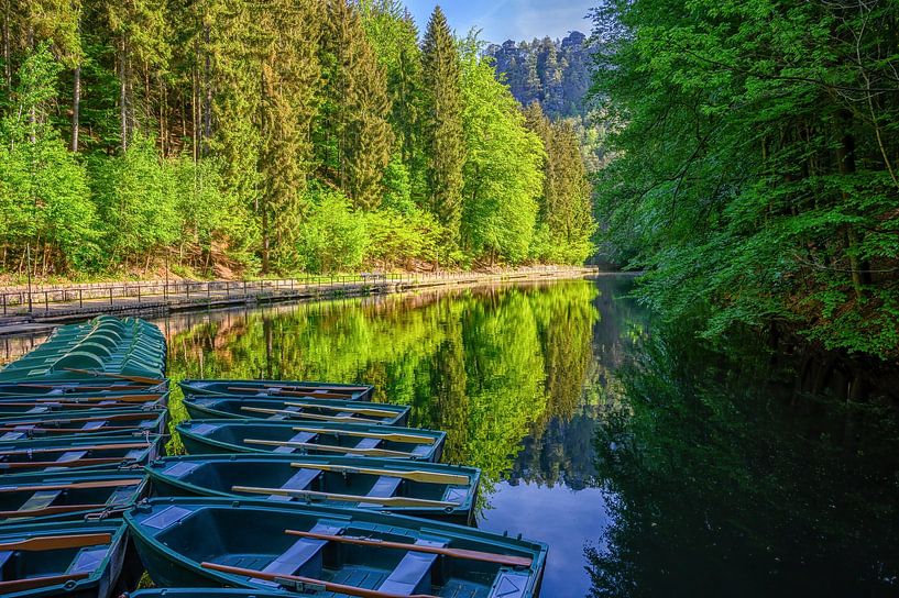 Amselsee, gelegen nabij de Basteibrücke in Sachsischen Schweiz van Leon Okkenburg