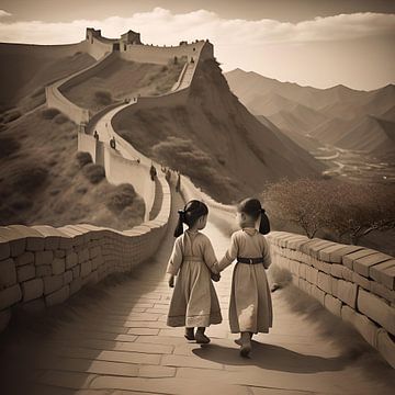 Hand in Hand auf der Großen Mauer von China von Gert-Jan Siesling