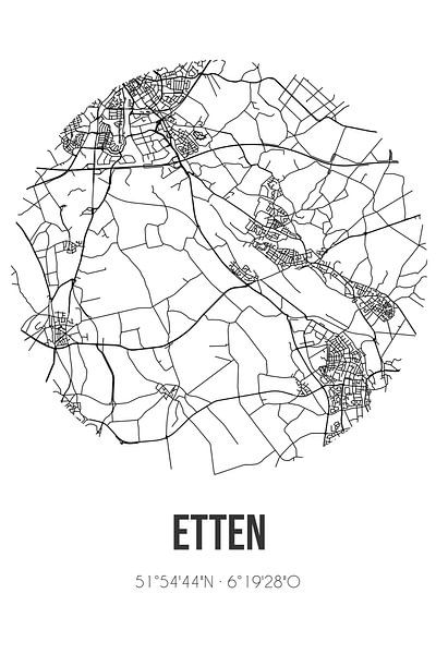 Etten (Gelderland) | Landkaart | Zwart-wit van Stad & Wand