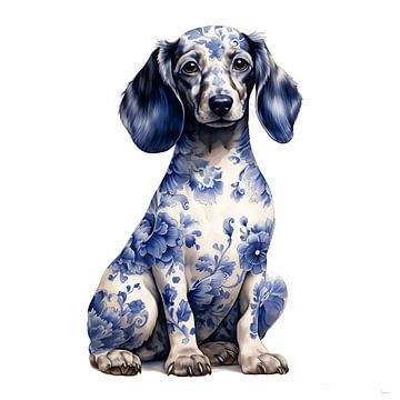 Cute dachshund in Delft Blue by Lauri Creates