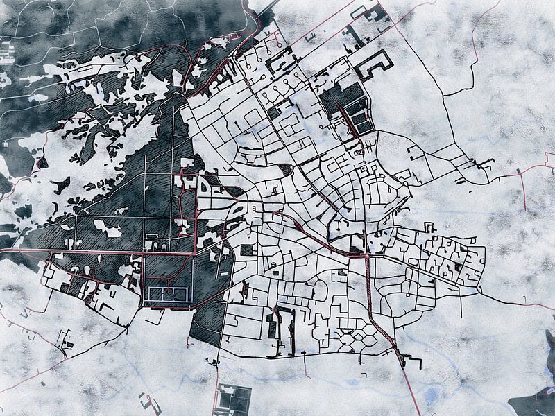Kaart van Bergen in de stijl 'White Winter' van Maporia