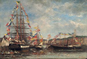 Fête dans le port de Honfleur, Eugène Boudin, 1858 sur Atelier Liesjes