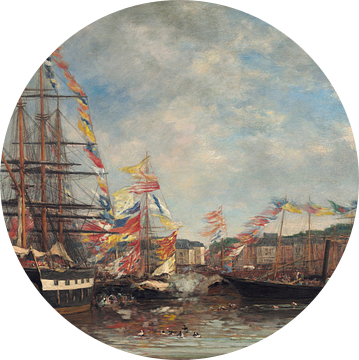 Festival in de haven van Honfleur, Eugène Boudin, 1858 van Atelier Liesjes