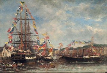 Festival in de haven van Honfleur, Eugène Boudin, 1858 van Atelier Liesjes