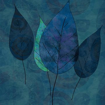 Leaves in blue and green van annemiek art
