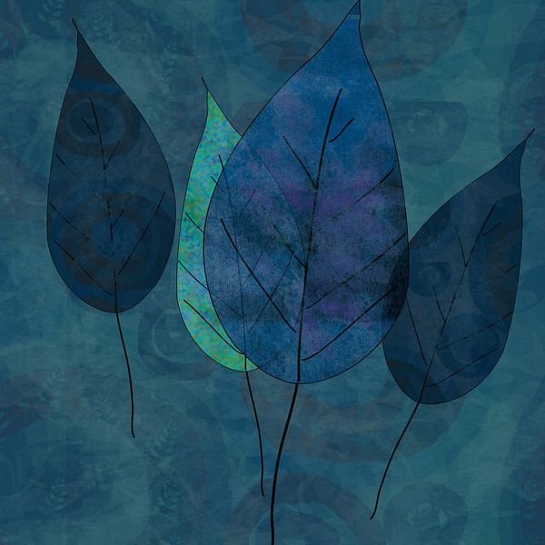 Blätter in Blau und Grün von annemiek art