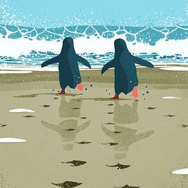 Strand Pinguïns van Eduard Broekhuijsen