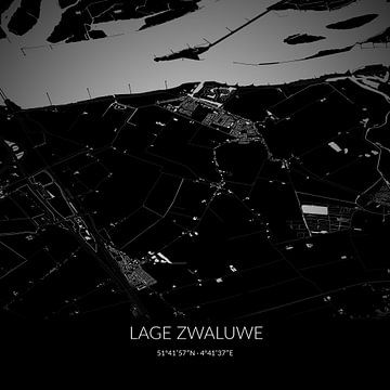 Zwart-witte landkaart van Lage Zwaluwe, Noord-Brabant. van Rezona