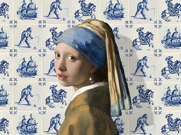 Vermeer Tegelmeisje - Meisje met de Parel en Delfts Blauw van Miauw webshop