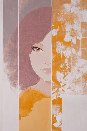 Vrouw met krullend haar | Vrouw en abstracte kleuren