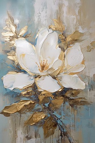 Magnolia blossom with gold accents