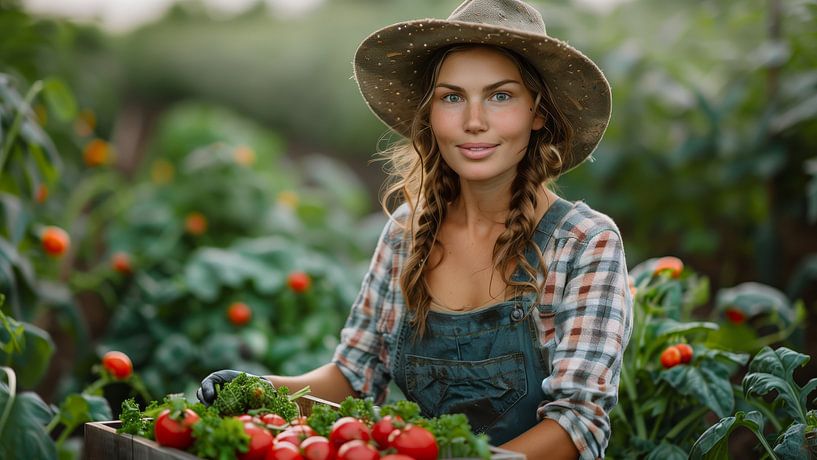 Paysanne en train de récolter dans son jardin. par de-nue-pic
