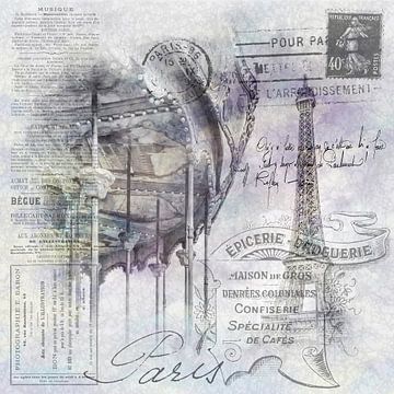 Paris Collage | Eiffel Tower and carousel by Melanie Viola