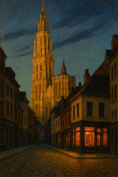 Antwerp Twilight Café - Edward Hopper Geïnspireerde Kunstdruk