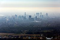 Aerial view of Rotterdam city during sunrise