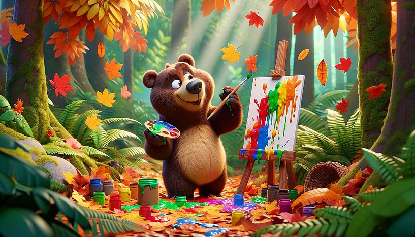 Autumn painting session with a talented bear by artefacti