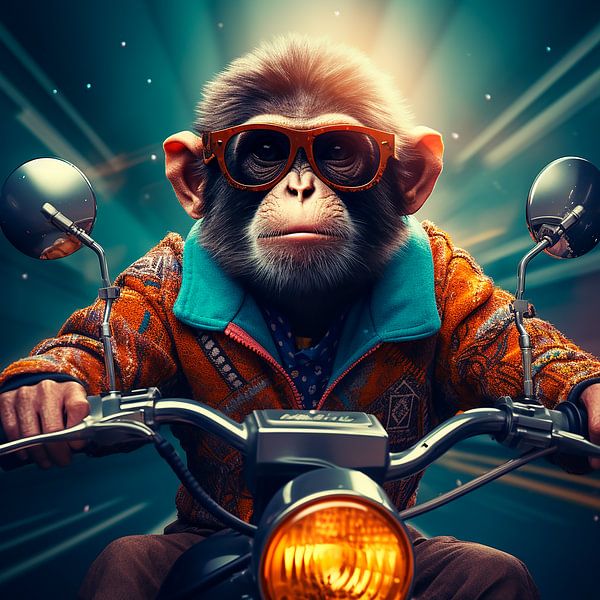 Affe auf Motorrad von Hetty Lamboo