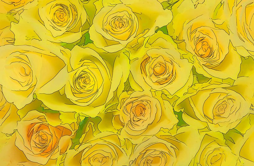 cartoon of bouquet of yellow roses as wallpaper background by ChrisWillemsen