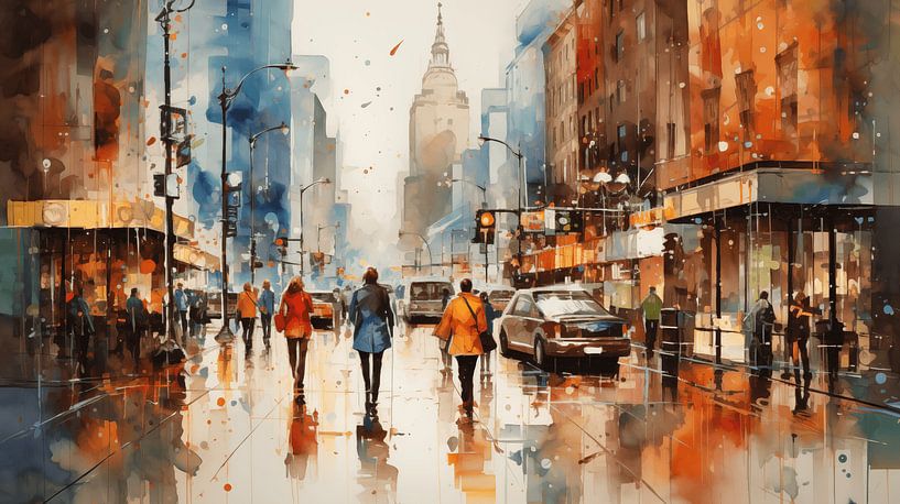 Abstrakte Malerei Acryl-Einkauf  Menschen Kunst, moderne Zusammenfassung, Skyline und Städte von Animaflora PicsStock