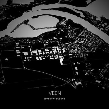 Zwart-witte landkaart van Veen, Noord-Brabant. van Rezona