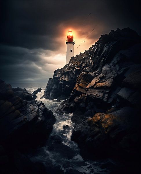 Vuurtoren in de branding van fernlichtsicht
