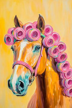 Paard met roze krullend haar van Poster Art Shop