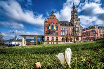 Falkenstein im Vogtland - Historisch stadhuis in de lente