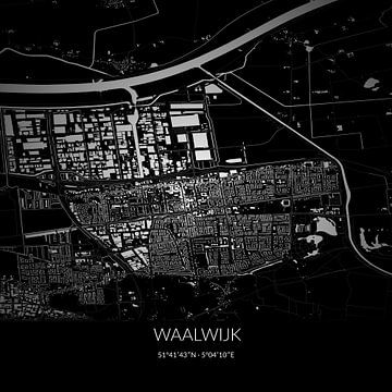 Zwart-witte landkaart van Waalwijk, Noord-Brabant. van Rezona
