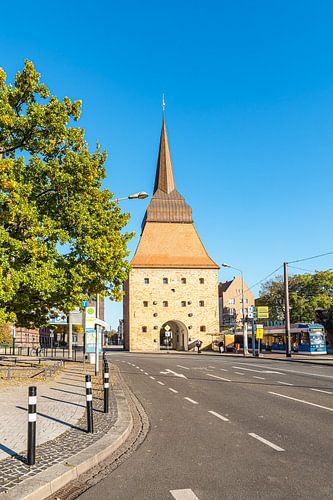 Uitzicht op de Steintor in de Hanzestad Rostock in de herfst