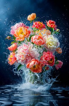 Pioenroos watersplash van Marianne Ottemann - OTTI