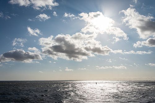 Landscape with sea, clouds and sun