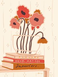 Poppies on pile of books by Anna Benge