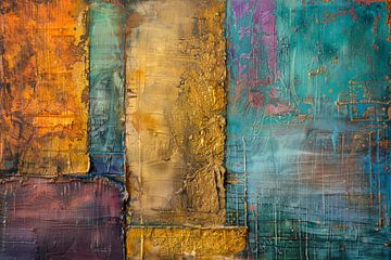 Abstract schilderij, aardetinten en turquoise 