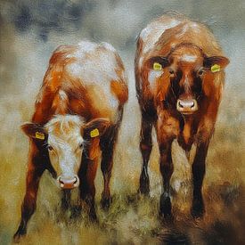 2 cow calves in the meadow by Marjolein Deelen