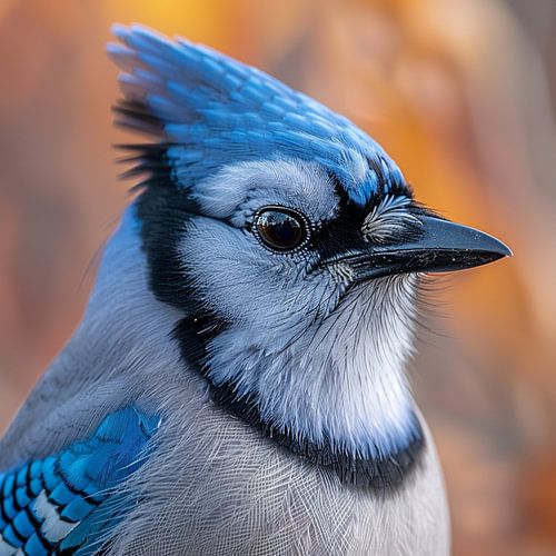 Gedetailleerd close-upportret van een blauwe gaai