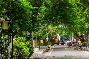 Merveilleuse avenue au milieu de la ville de Pondichéry, Tamil Nadu, Inde du Sud sur Robert Ruidl