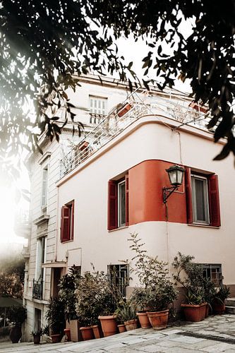 Cheerfully colored house with plants - Botanical fine art print