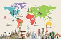Wereldkaart met beroemde plaatsen van Creatieve Kaarten thumbnail