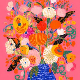 Funky pop-art boeket in felle kleuren van But First Framing