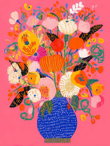 Funky pop-art bouquet in bright colours by But First Framing