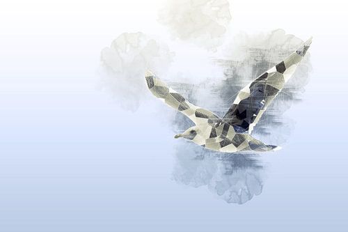 Herring gull in a bird's eye view (abstract, digital art)