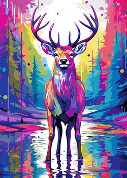 Herten Wilde Natuur WPAP Kleurstijl