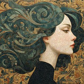 Woman With Gold Pattern | Green Woman by Art Whims