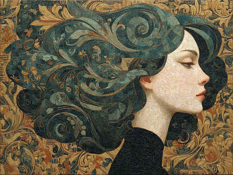 Vrouw Met Gouden Patroon | Groene Vrouw van Kunst Kriebels