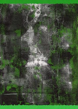Moderne abstracte kunst. Organische vormen in neongroen en zwart van Dina Dankers