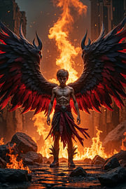 Dark Fantasy Gothic Wall Art: VULKRIS – The Little Angel Walks Through Hell by INFERAURUM