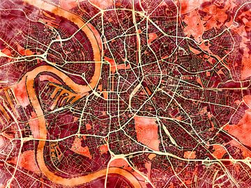 Map of Düsseldorf with the style 'Amber Autumn' by Maporia