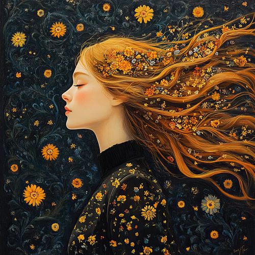 Dreamy Woman With Flowers by Eye catching paintings