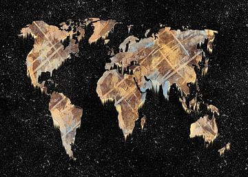 World map earth tones on dark background by Emiel de Lange