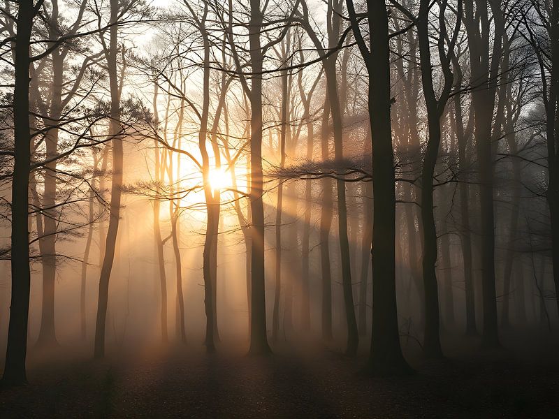 Rays of sunshine in the misty forest by ButterflyPix